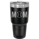 Personalized black 30 oz vacuum insulated tumbler with 'Mom Baseball' design