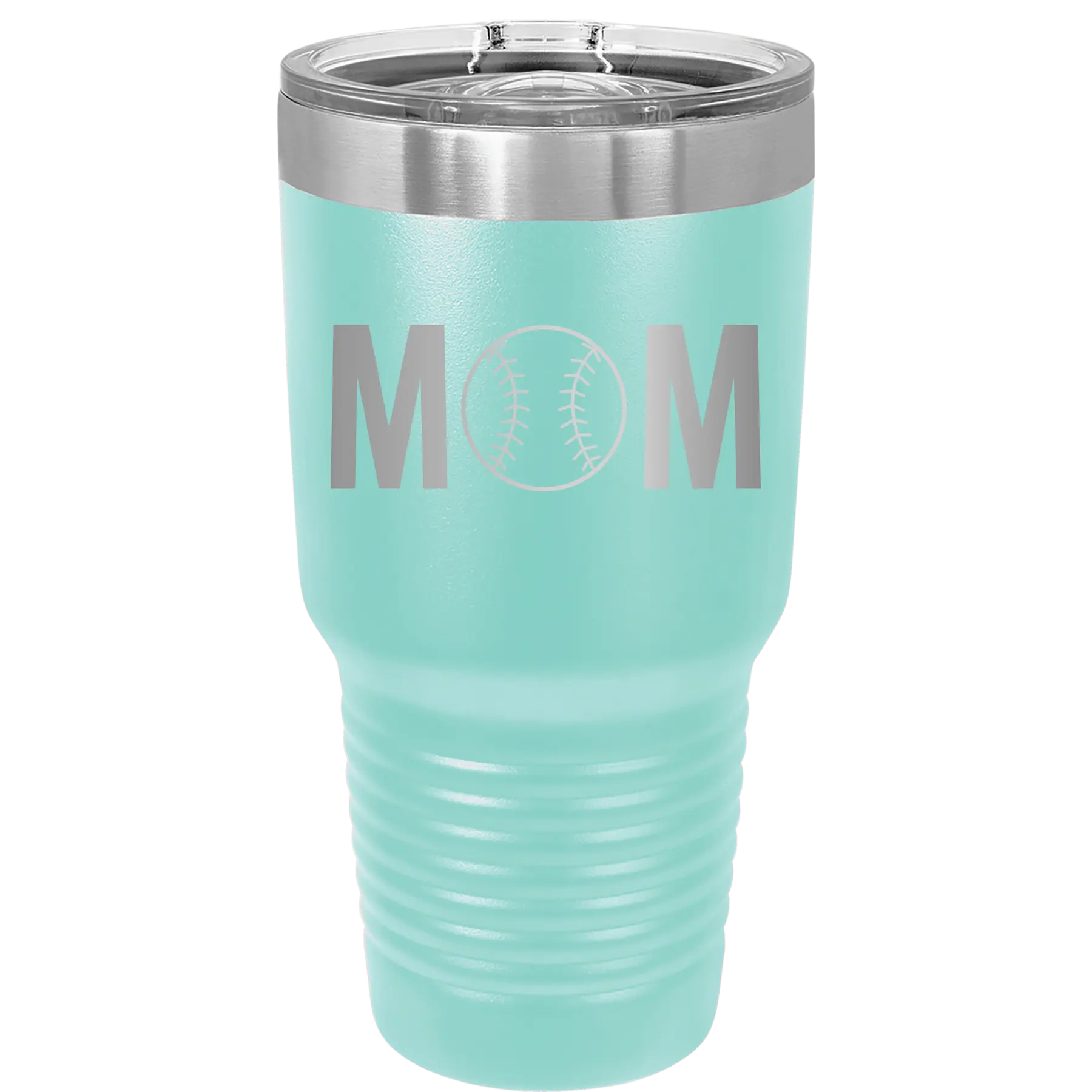 Personalized teal 30 oz vacuum insulated tumbler with 'Mom Baseball' design