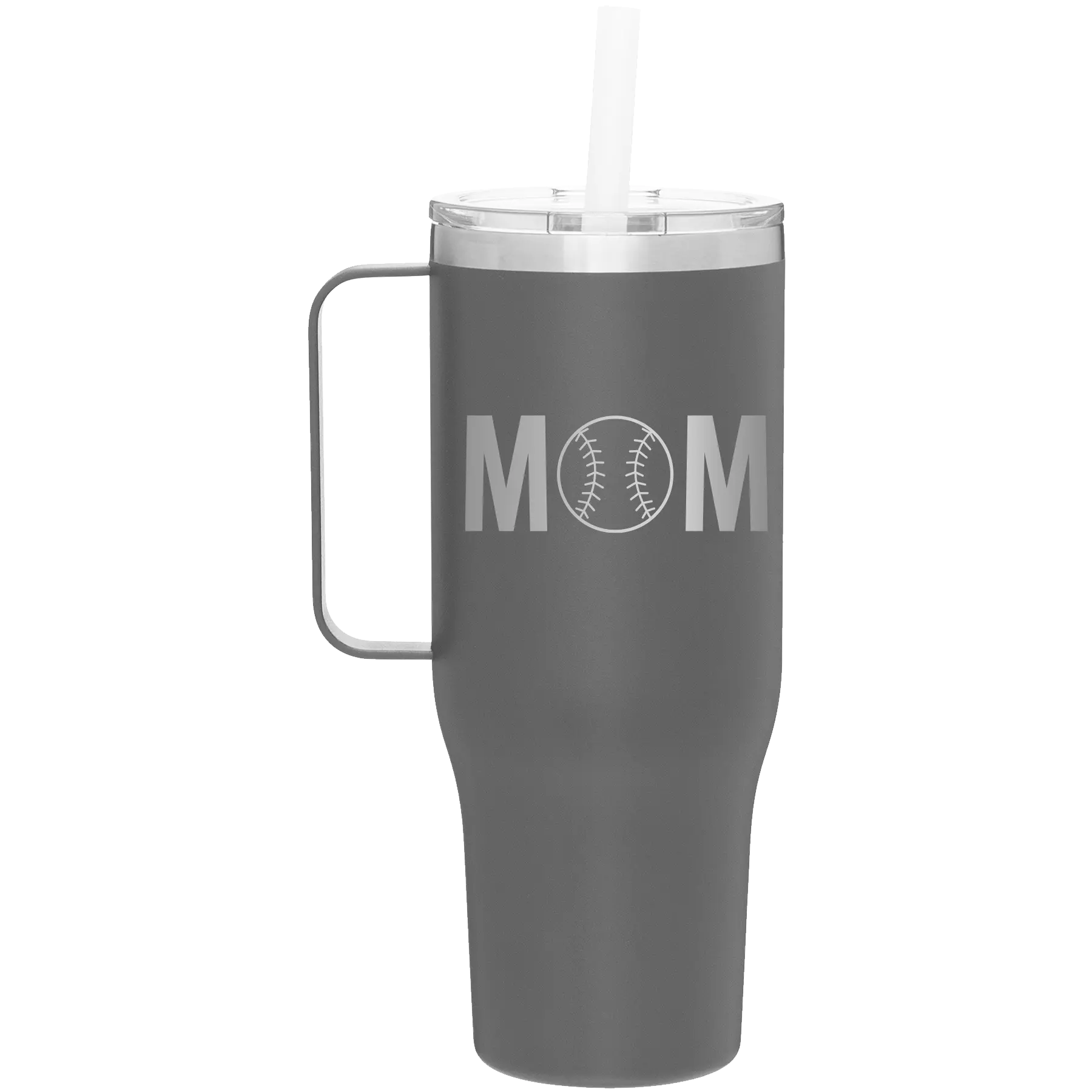 Personalized slate 40 oz vacuum insulated tumbler mug with 'Mom Baseball' design