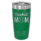 Personalized green 20 oz vacuum insulated tumbler with 'Mom Baseball2' design