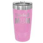 Personalized light purple 20 oz vacuum insulated tumbler with 'Mom Baseball2' design