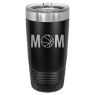 Laser etched black 20 oz vacuum insulated tumbler with 'Mom Basketball' design