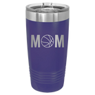 Laser etched purple 20 oz vacuum insulated tumbler with 'Mom Basketball' design
