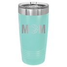 Laser etched teal 20 oz vacuum insulated tumbler with 'Mom Basketball' design