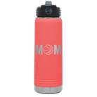 Laser etched coral 20 oz vacuum insulated water bottle with 'Mom Basketball' design