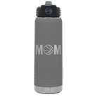 Laser etched dark gray 20 oz vacuum insulated water bottle with 'Mom Basketball' design