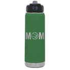 Laser etched green 20 oz vacuum insulated water bottle with 'Mom Basketball' design