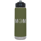Laser etched olive green 20 oz vacuum insulated water bottle with 'Mom Basketball' design