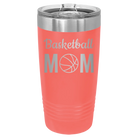 Laser etched coral 20 oz vacuum insulated tumbler with 'Mom Basketball2' design