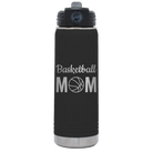 Laser etched black 20 oz vacuum insulated water bottle with 'Mom Basketball2' design
