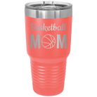 Laser etched coral 30 oz vacuum insulated tumbler with 'Mom Basketball2' design