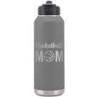 Laser etched dark gray 32 oz vacuum insulated water bottle with 'Mom Basketball2' design
