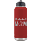 Laser etched maroon 32 oz vacuum insulated water bottle with 'Mom Basketball2' design