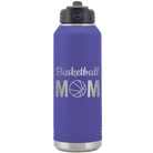 Laser etched purple 32 oz vacuum insulated water bottle with 'Mom Basketball2' design