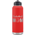 Laser etched red 32 oz vacuum insulated water bottle with 'Mom Basketball2' design