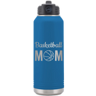 Laser etched royal blue 32 oz vacuum insulated water bottle with 'Mom basketball2' design