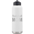 Laser etched white 32 oz vacuum insulated water bottle with 'Mom Basketball2' design