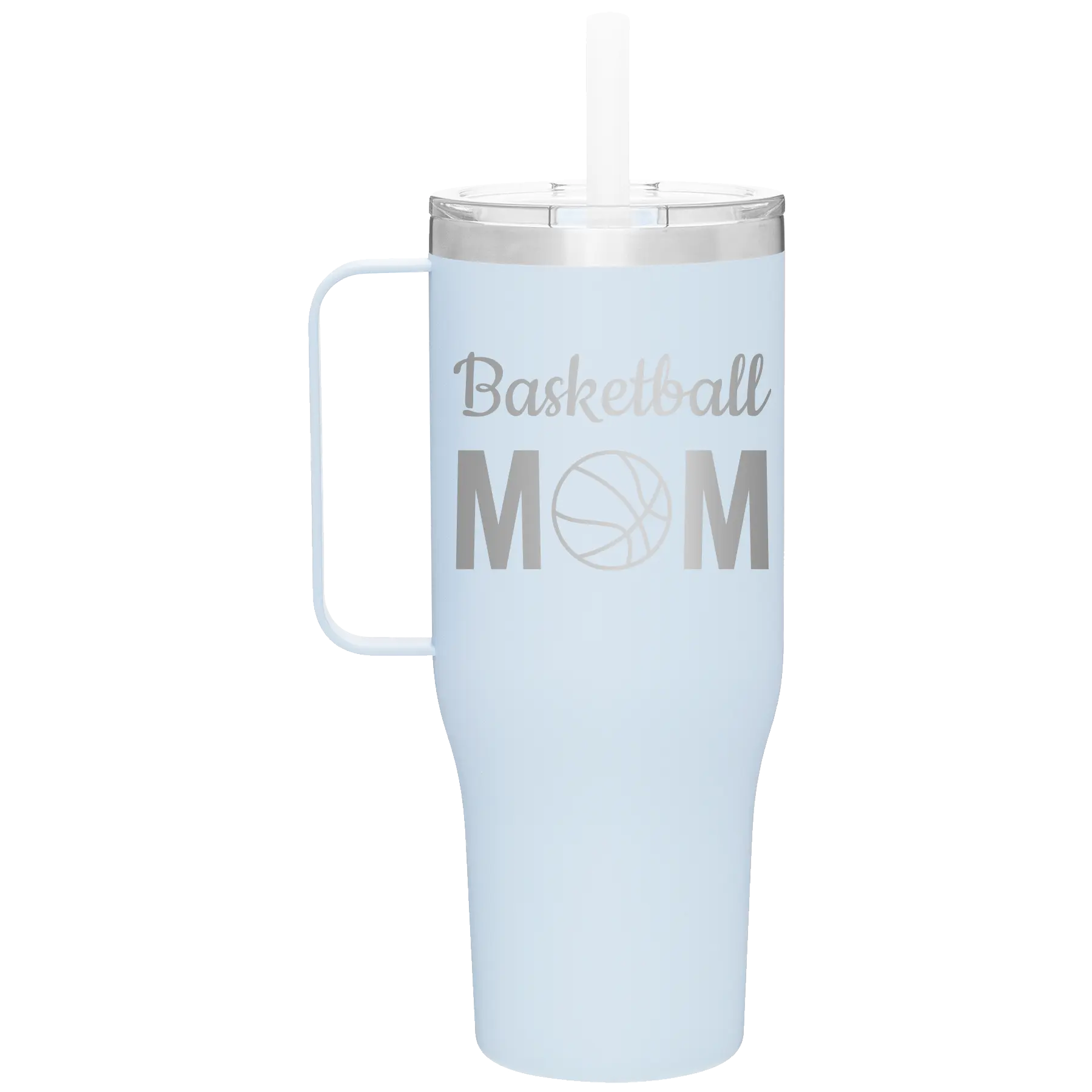 Laser etched landfall 40 oz vacuum insulated tumbler mug with 'Mom Basketball2' design