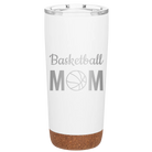Laser etched white 20 oz vacuum insulated tumbler with 'Mom Basketball2' design