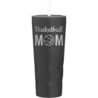 Laser etched black 20 oz vacuum insulated tumbler with 'Mom Basketball2' design