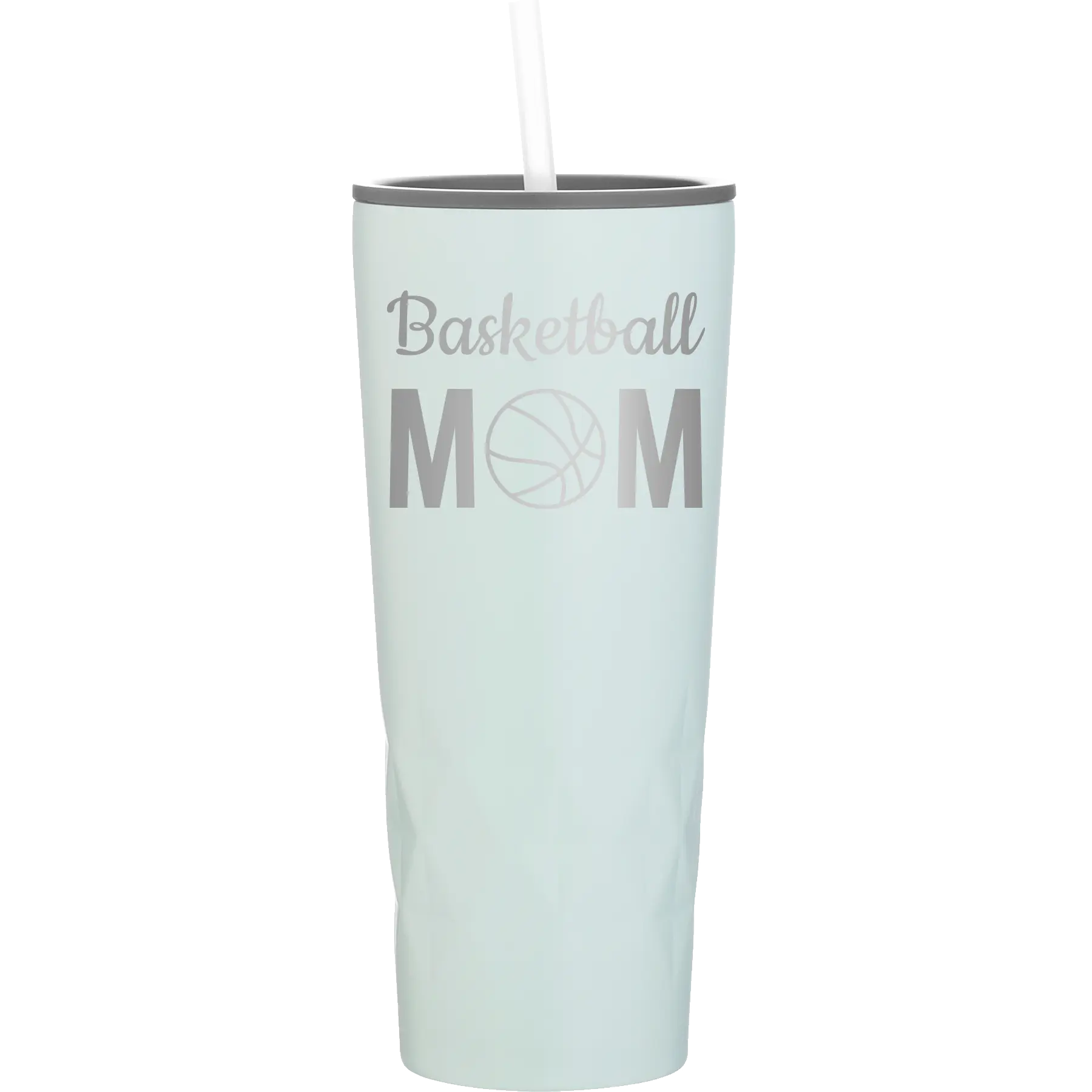 Laser etched meadow 20 oz vacuum insulated tumbler with 'Mom Basketball2' design