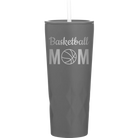 Laser etched slate 20 oz vacuum insulated tumbler with 'Mom Basketball2' design