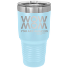 Laser etched light blue 30 oz vacuum insulated tumbler with 'Wow Mom You Are Amazing' design