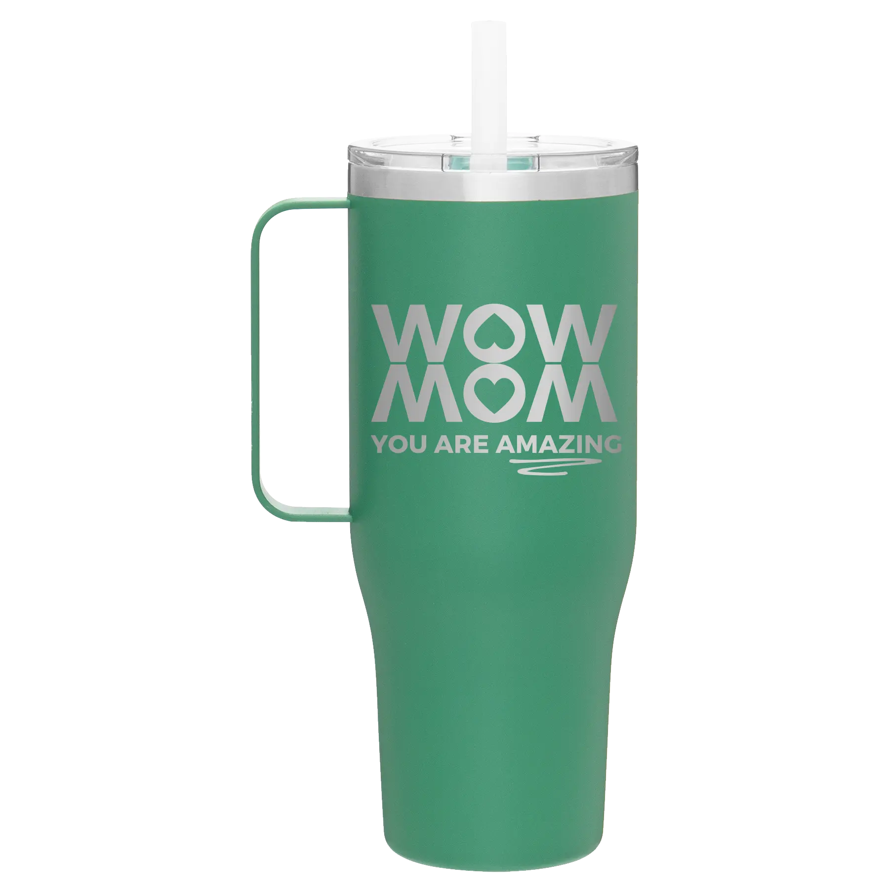 Laser etched forage 40 oz vacuum insulated tumbler mug with 'Wow Mom You Are Amazing' design