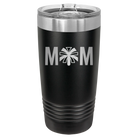 Laser etched black 20 oz vacuum insulated tumbler with 'Mom Cheer' design
