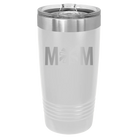Laser etched white 20 oz vacuum insulated tumbler with 'Mom Cheer' design