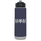 Laser etched navy 20 oz vacuum insulated water bottle with 'Mom Cheer' design
