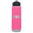 Laser etched pink 20 oz vacuum insulated water bottle with 'Mom Cheer' design
