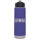 Laser etched purple 20 oz vacuum insulated water bottle with 'Mom Cheer' design