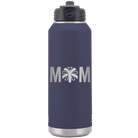 Laser etched navy 32 oz vacuum insulated water bottle with 'Mom Cheer' design