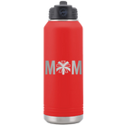 Laser etched red 32 oz vacuum insulated water bottle with 'Mom Cheer' design