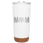 Laser etched white 20 oz vacuum insulated tumbler with 'Mom Cheer' design