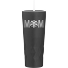 Laser etched black 20 oz vacuum insulated tumbler with 'Mom Cheer' design