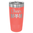 Laser etched coral 20 oz vacuum insulated tumbler with 'Mom Cheer2' design
