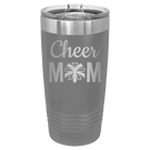 Laser etched dark gray 20 oz vacuum insulated tumbler with 'Mom Cheer2' design