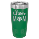 Laser etched green 20 oz vacuum insulated tumbler with 'Mom Cheer2' design