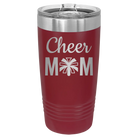 Laser etched maroon 20 oz vacuum insulated tumbler with 'Mom Cheer2' design
