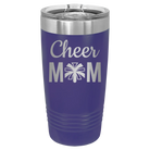 Laser etched purple 20 oz vacuum insulated tumbler with 'Mom Cheer2' design