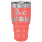 Laser etched coral 30 oz vacuum insulated tumbler with 'Mom Cheer2' design
