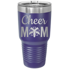 Laser etched purple 30 oz vacuum insulated tumbler with 'Mom Cheer2' design