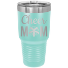 Laser etched teal 30 oz vacuum insulated tumbler with 'Mom Cheer2' design
