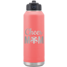 Laser etched coral 32 oz vacuum insulated water bottle with 'Mom Cheer2' design
