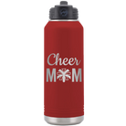 Laser etched maroon 32 oz vacuum insulated water bottle with 'Mom Cheer2' design