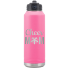 Laser etched pink 32 oz vacuum insulated water bottle with 'Mom Cheer2' design