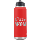 Laser etched red 32 oz vacuum insulated water bottle with 'Mom Cheer2' design
