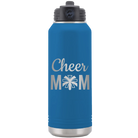 Laser etched royal blue 32 oz vacuum insulated water bottle with 'Mom Cheer2' design